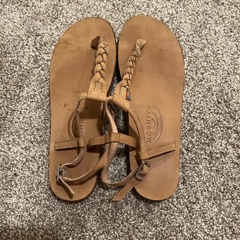 Rainbow Tan T-string Braided Sandals Size L